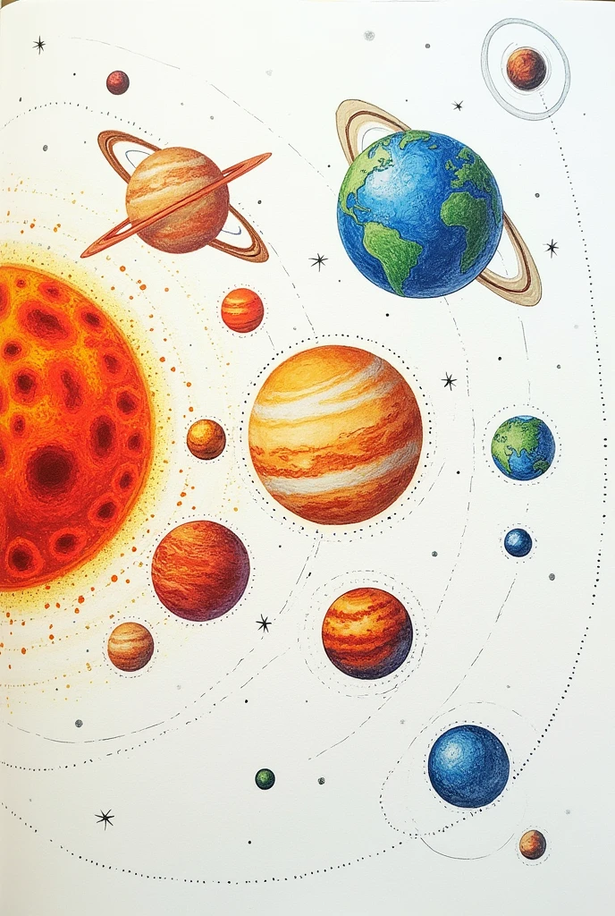 An image of the solar planetary system but it gives the impression that I have drawn it in my squared notebook or taken a photo of it ( as realistic as possible 
