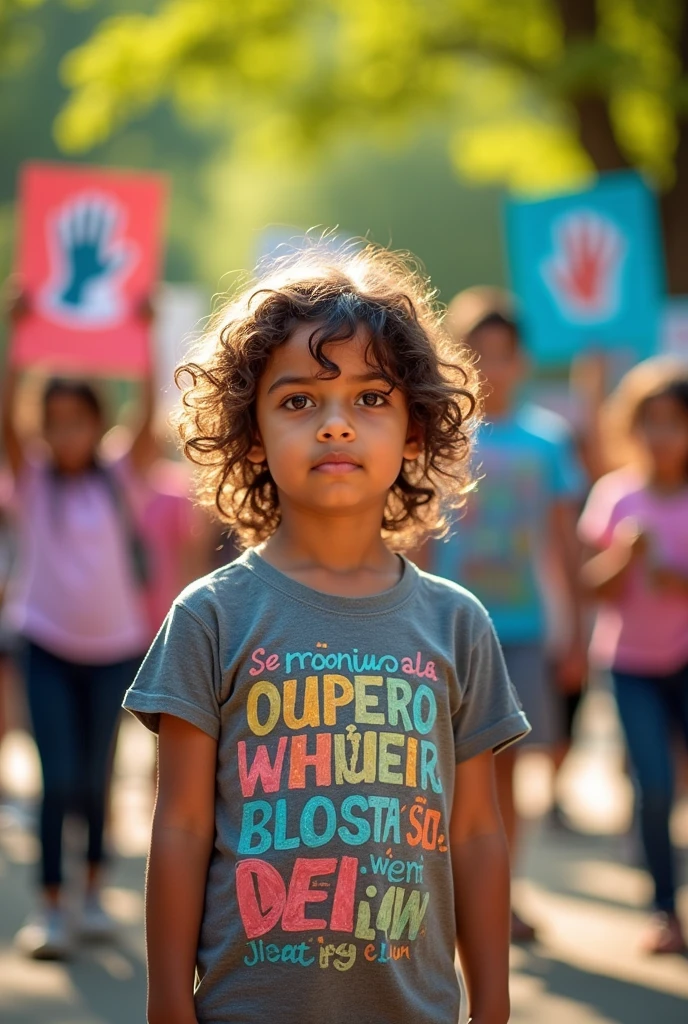 An image of a in a school campaign about violence against women with posters in Spanish