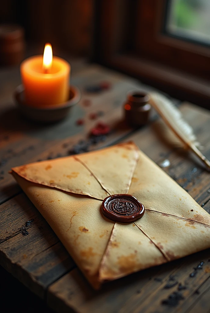 An old letter envelope on a table 
