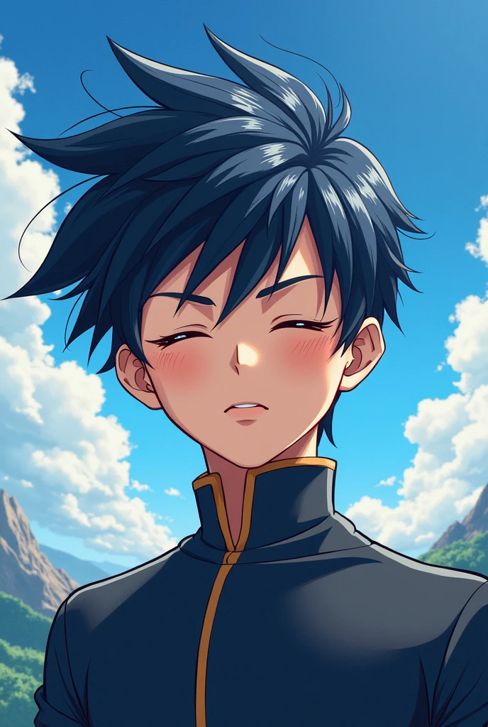 anime style drawing of a strong and powerful boy&#39;s face with closed eyes

