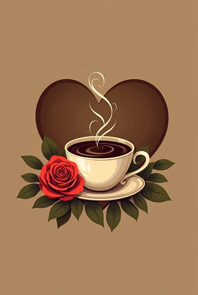 Logo for a coffee shop with a heart and a rose and a cup of coffee