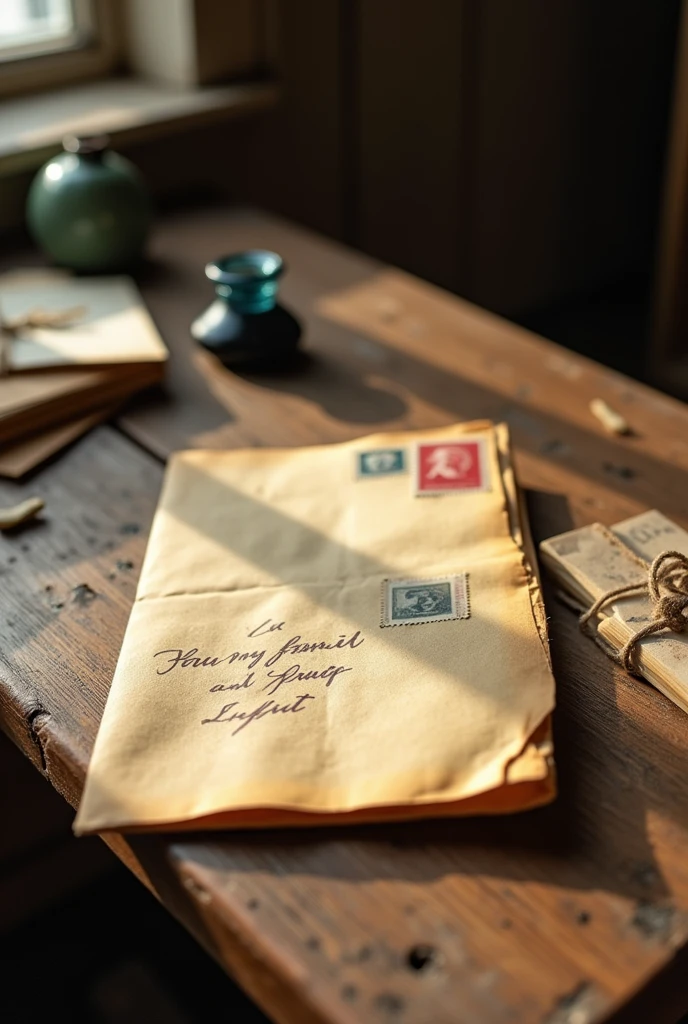 An old paper envelope on a table 