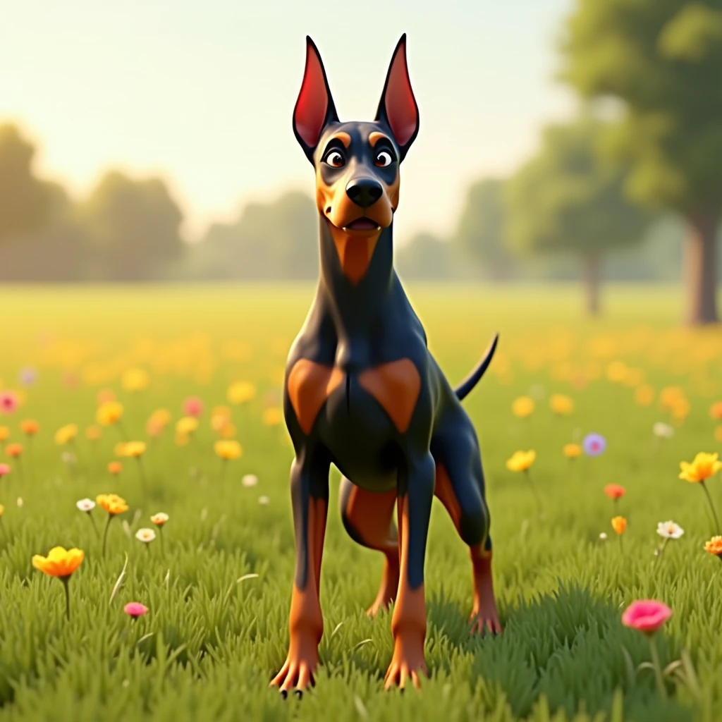 3D Animation、Doberman、Front legs raised、Facing forward、Are standing