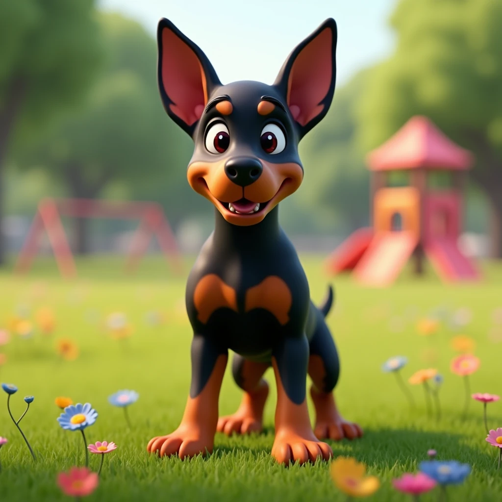 3D Animation、Doberman、Front legs raised、Facing forward、Are standing、puppy