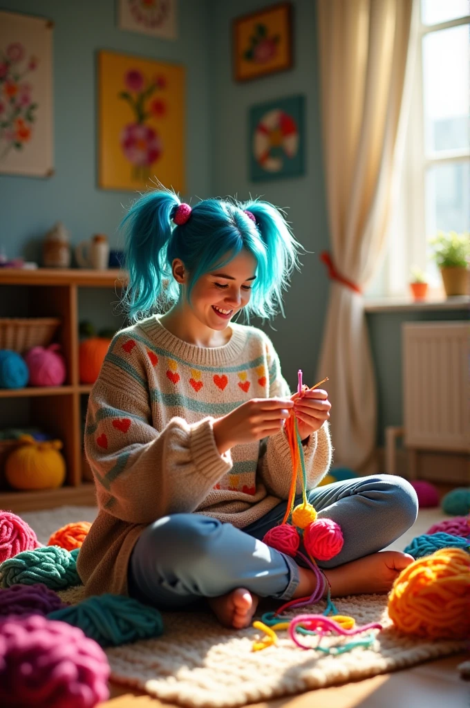 Person knitting poi