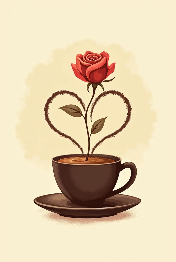Logo for a coffee shop with a heart and a rose and a cup of coffee 
