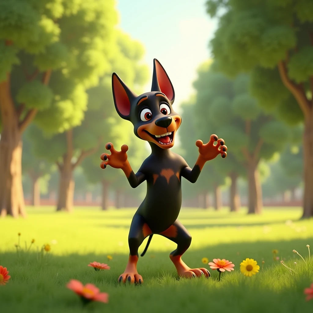 3D Animation、Doberman、Front legs raised、Facing forward、puppy