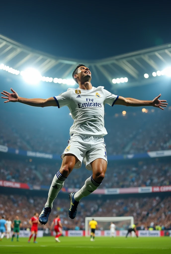 Cristiano Ronaldo celebrating a goal with Real Madrid Fans