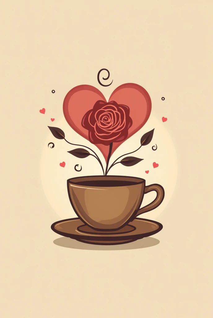 Logo for a coffee shop with a heart and a rose and a cup of coffee