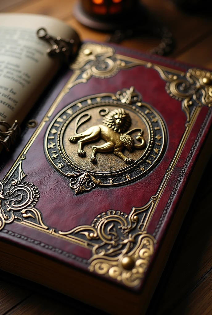 Make a medieval style book , with a medieval gold badge , que eo book s eooame Shadow hunters , made by Mark Bravo 