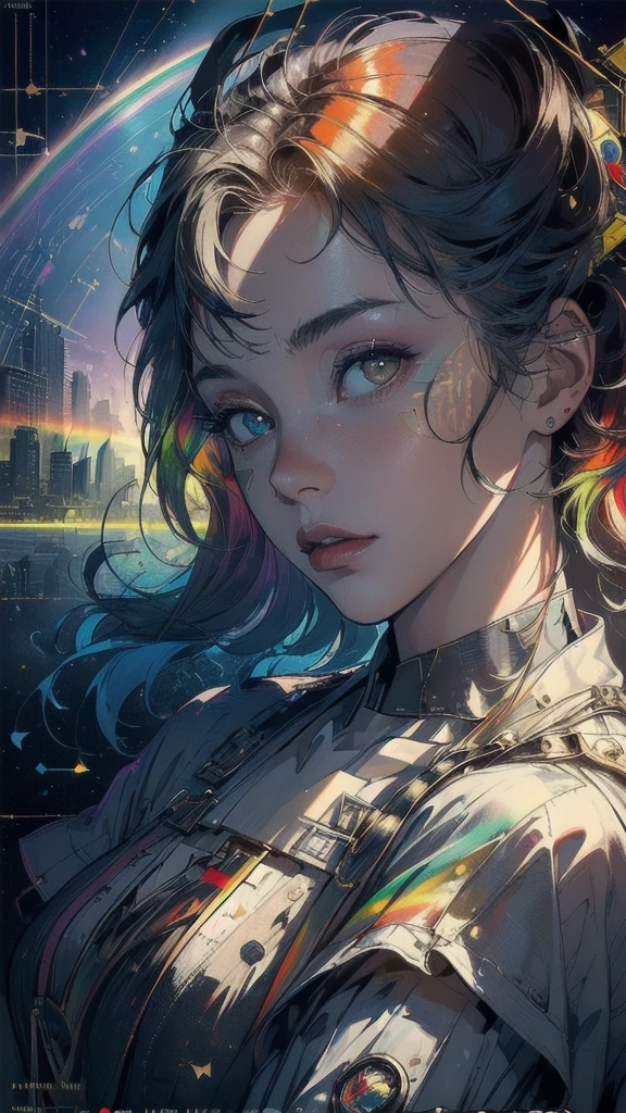 (((masterpiece, highest quality))),(((solo:1.2))),(((1girl:1.2))),32k wallpaper, very detailed, poster, vintage science fiction,(((((geometric cinematic movie poster))))), ((((bauhaus)))),(((abstract))),((((mid century modern)))),(((((portfolio))))),(((((Close-up))))),(((((bust up))))),((((more various angle)))),(((highlight))),((((heterochromia)))),(((complete. detailed face))),(((Extremely talented))),(((most complecated machine))),(((Overall colorfully))),((((((Absolutely Fantastic background)))))),(((amazing huge rainbow))),(((Freemasonry)))
