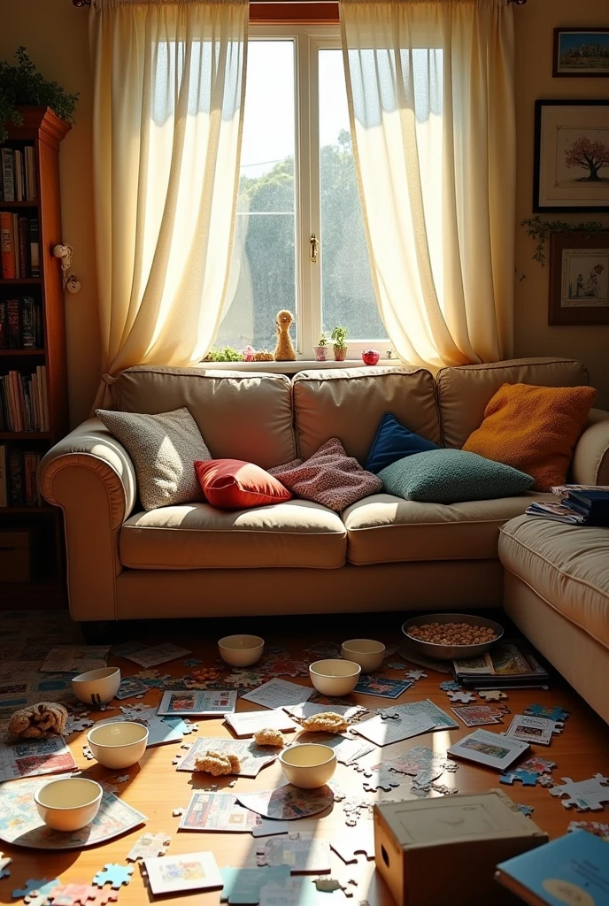natta. The living room in the house is all messy.