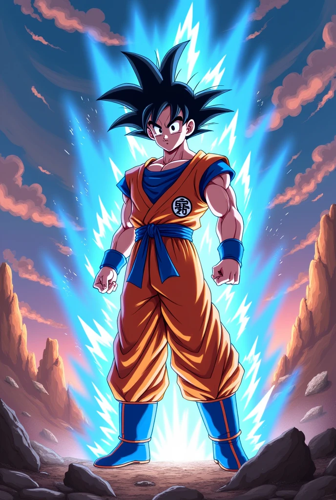 Gohan from dragon ball fighterz, super love 2, with aura of power