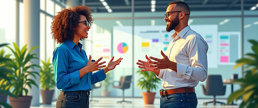 Two employees talking, having different opinions in the company, drawing style