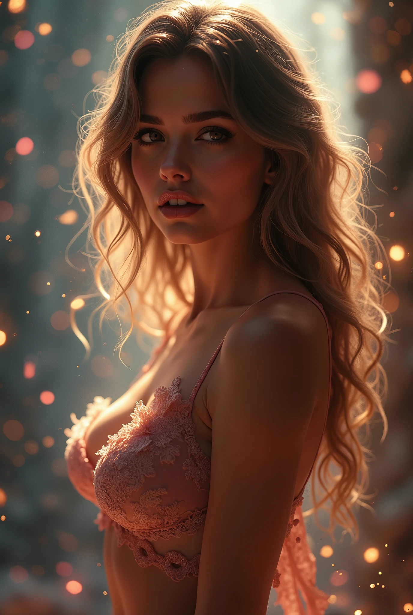 (photorealism:1.2), beautiful woman,sensual_woman,big_breasts,cleavage,female_figure,seductive_pose,alluring_expression,soft_skin,glowing_skin,cinematic_lighting,dramatic_colors,fantasy_art,digital_painting,highly_detailed,photorealistic,8k,masterpiece