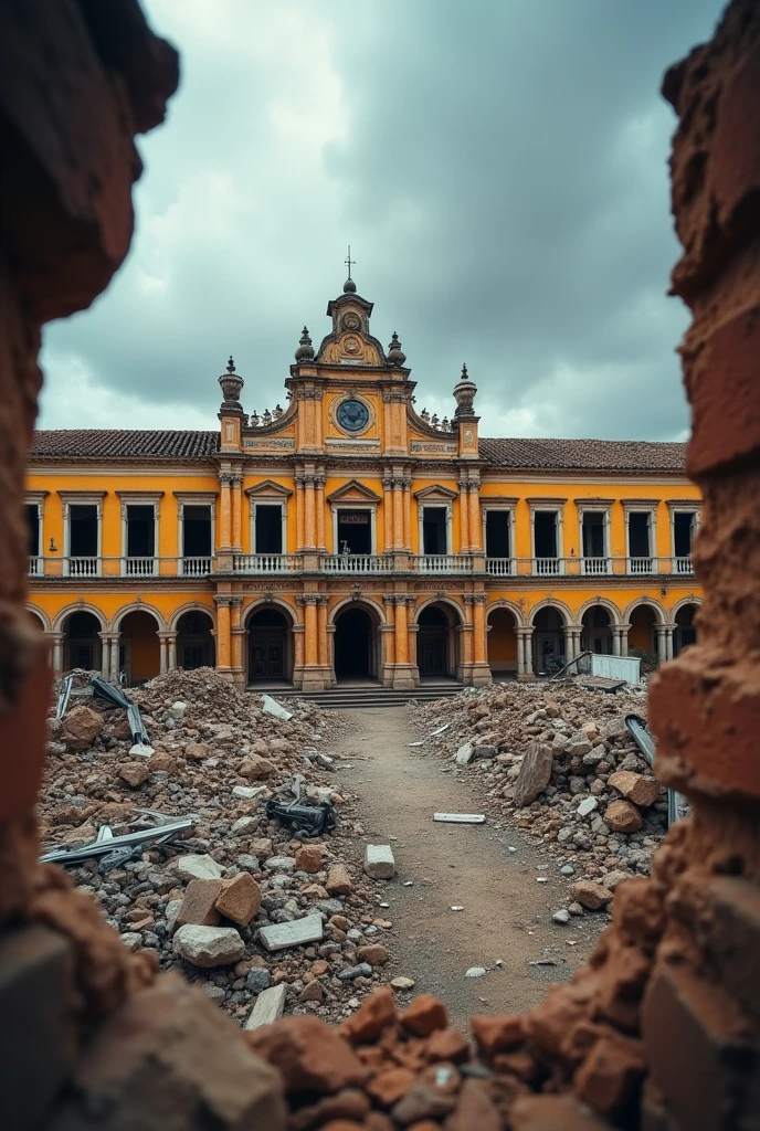 I want an image of the Belen Hospital in Trujillo, Peru, in destruction
