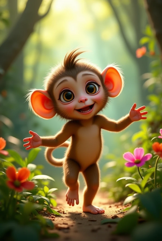 Make a small naked primate with 4 arms and a cute face