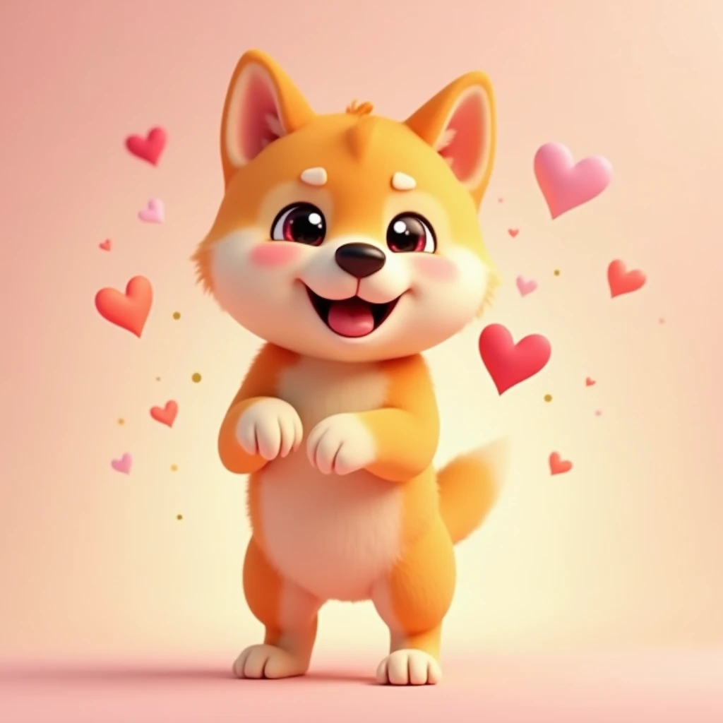 3D Animation、Shiba Inu、Front legs raised、Facing forward、puppy、The eyes are heart shaped