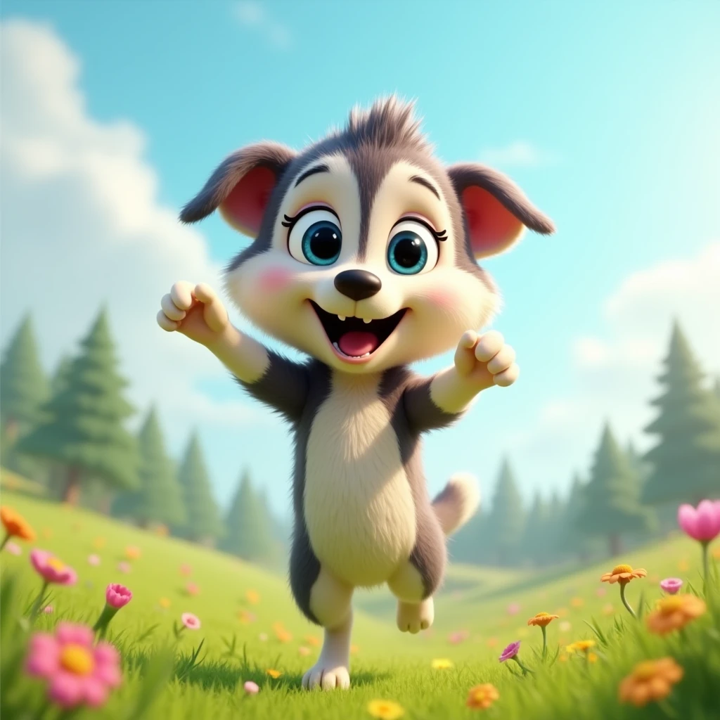 3D Animation、Husky、Front legs raised、Facing forward、puppy、The eyes are heart shaped