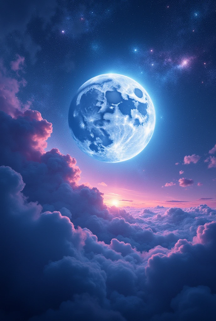 The moon is surrounded by stars. The starry sky is twinkling and light trails are brighter. Surreal scenes. Beautiful stunning compositions. Subtle shadows and highlights. Deep blue and purple tones. More color gradations. Mysterious. Vibrant tones. Action painting. Highly detailed HD cinematic close-ups magical fantasy gorgeous digital art