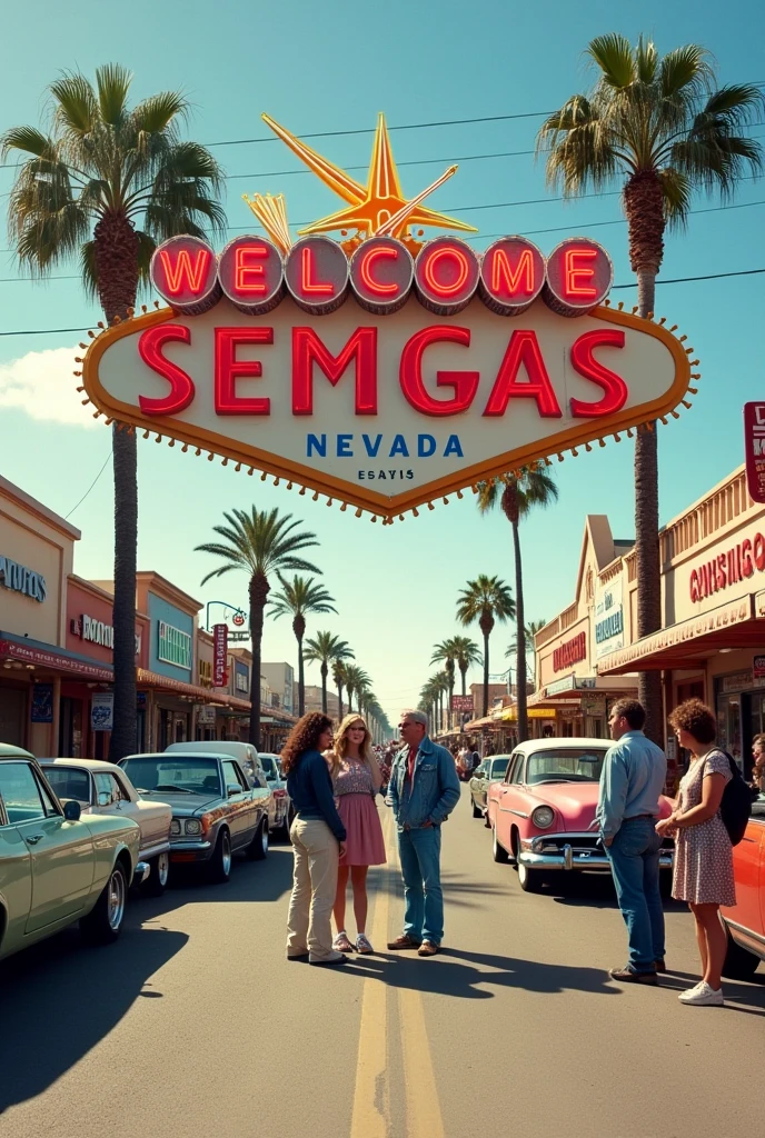 Welcome sign to the town set in the 80s
