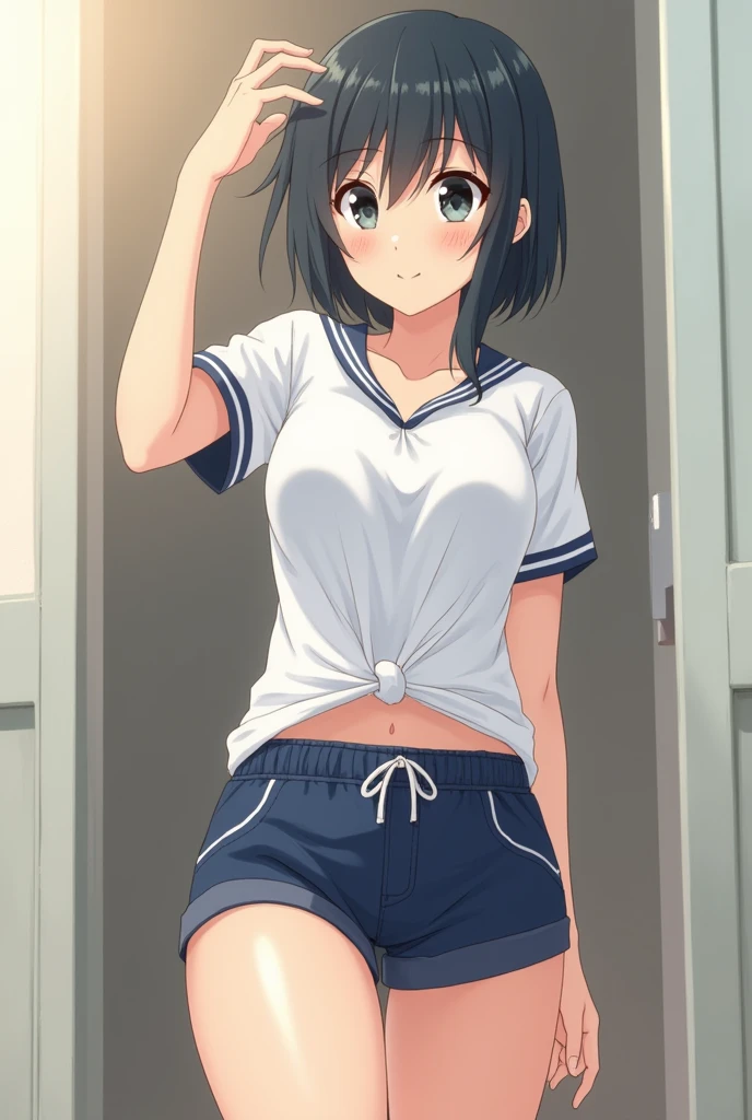 1girl, japanese, small, thin, tomboy, narrow shoulder, narrow west, beautiful skin, light black hair, dark blue eyes, (casual shirt), grassfield, smile, open legs, pee, drip pee from crotch, view crotch, strong lighting, highest sharpness, highest resolution, highest definition, highest quality, 8k