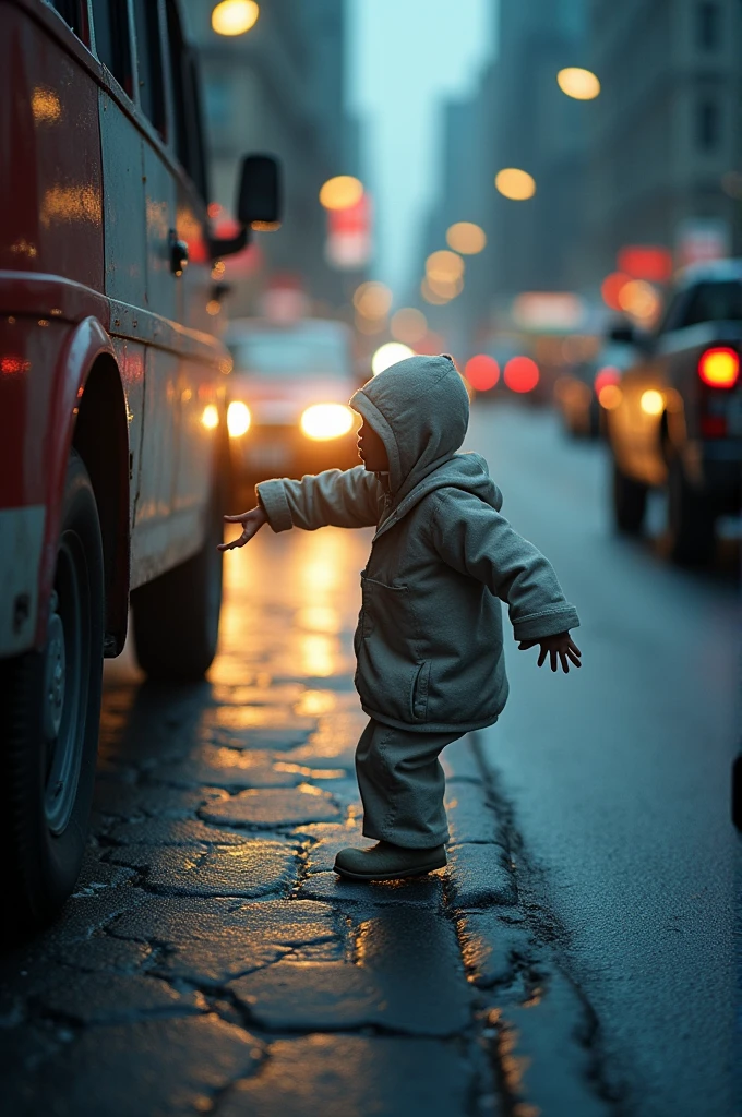 A person almost being run over. And a mysterious hand taking care of the person