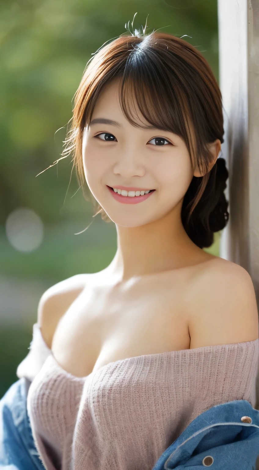 masterpiece,best quality,(Japanese girl),((Beautiful girl)),cleavage,(off shoulder:1.2),(perfect body beauty:1.2),(shy smile),From above