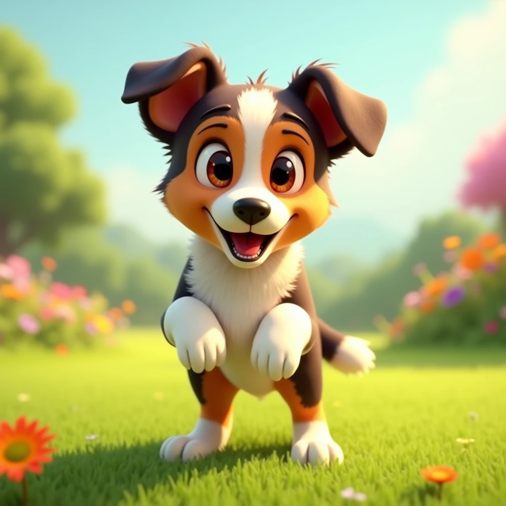 3D Animation、Collie、Front legs raised、Facing forward、puppy、The eyes are heart shaped、male