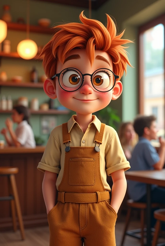Mick has a round face with round wire-frame glasses, reddish blonde hair with bangs, freckled forehead and face and big brown eyes. He is somewhat chubby and almost as tall as Devon. . Mick wears high-waisted corduroy pants and short-sleeved button-down shirts, he is , real person