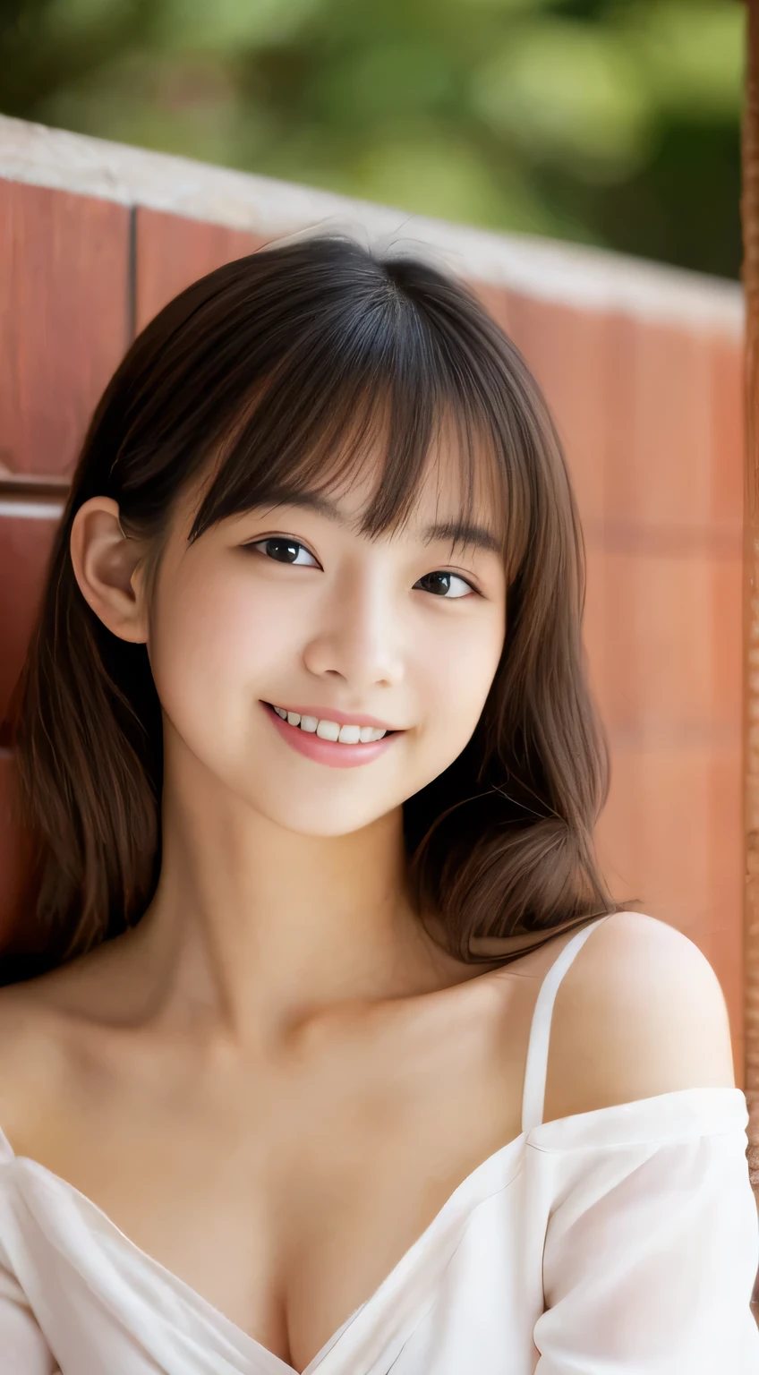 masterpiece,best quality,(Japanese girl),((Beautiful girl)),cleavage,(off shoulder:1.2),(perfect body beauty:1.2),(shy smile),From above