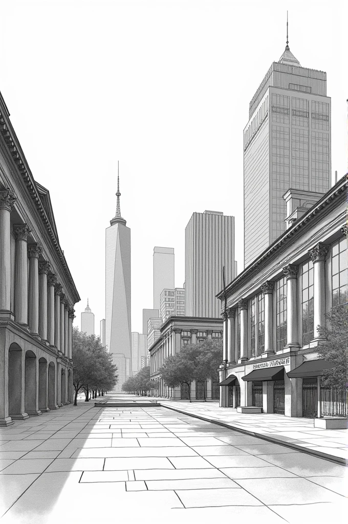 Black and white drawing of the concept of unity in architecture