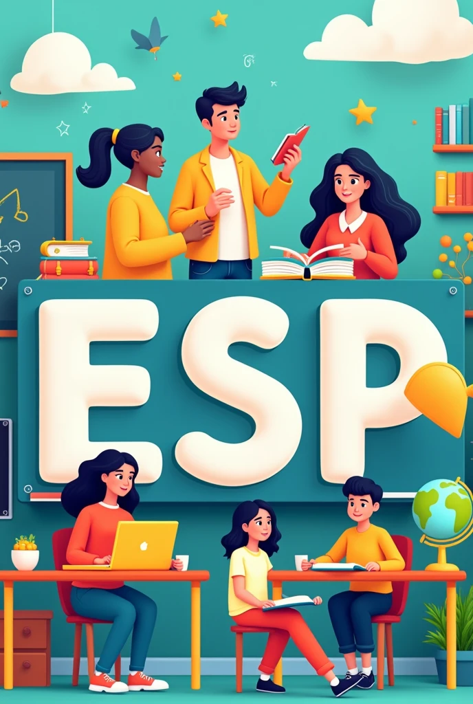 a wallpaper for a podcast about education that says ESP