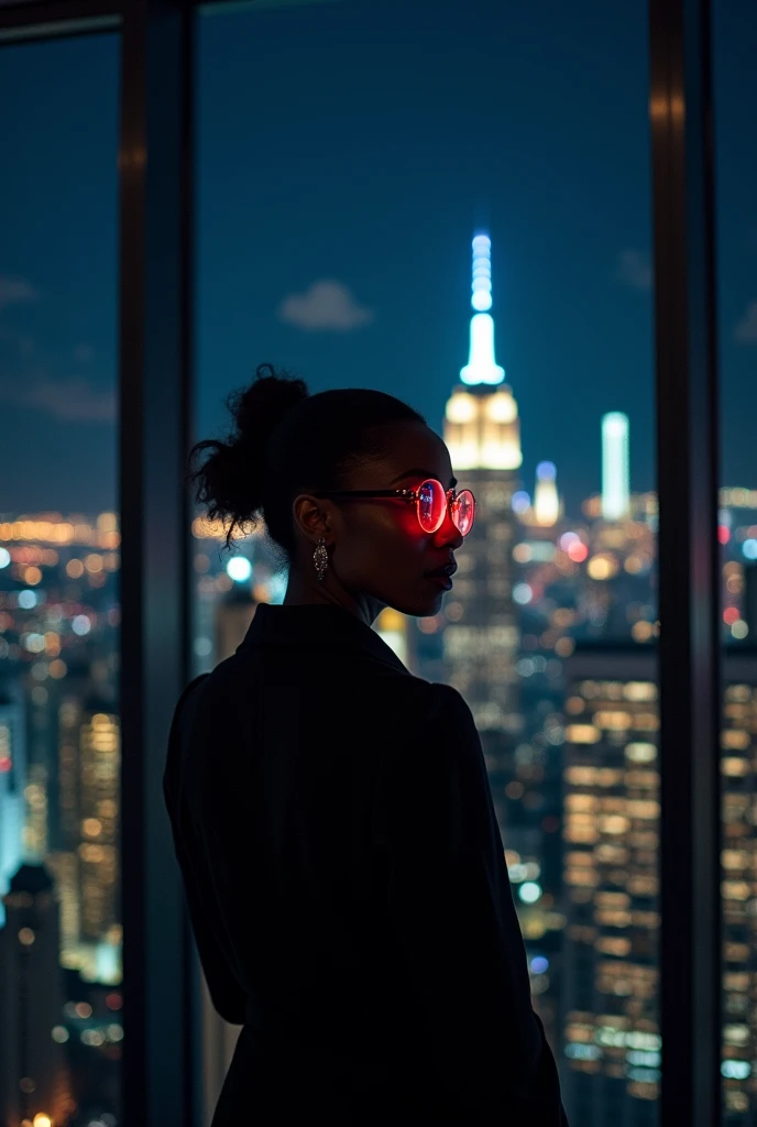 Cover Concept:
setting: A corporate office with a panoramic view of new york city, dark lighting with, red glasses, A powerful image of black women leading a team through complex logistics scenarios,
convey strength and leadership.