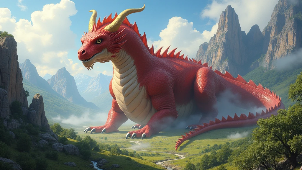 He's a dragon, his horns are gold, his coveted gold, his body is red, he's too fat, he's fatter, he's fatter, he's fatter, he's fleshy, he's round enough to touch the ground, he's bigger than a mountain