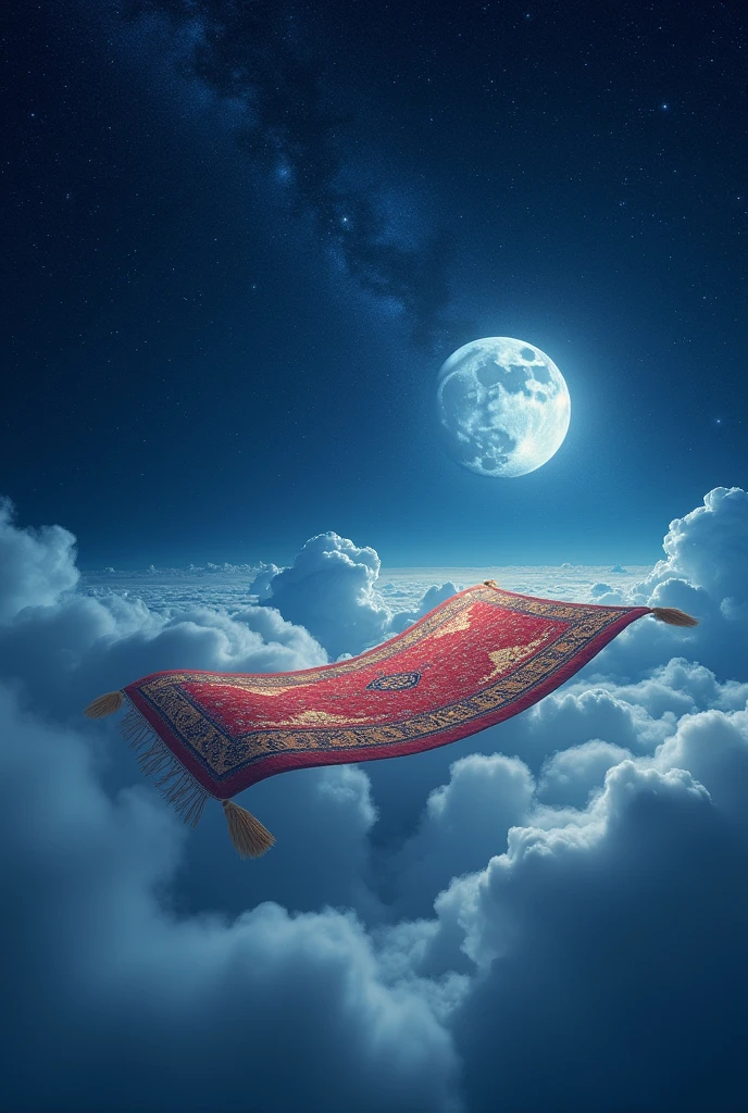 Flying carpet wallpaper over the clouds at night