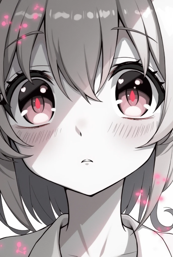 White rabbit girl with purple eyes scared with a blood stain on her cheek looking forward while crouching