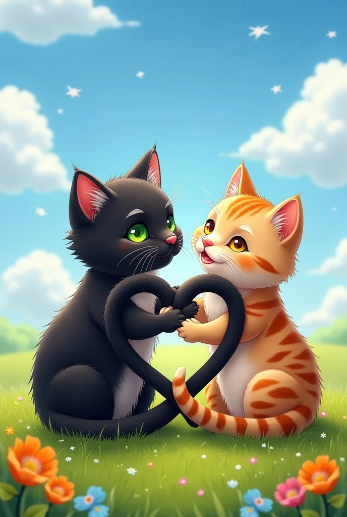 Two cats making a heart shape with their tails Back

