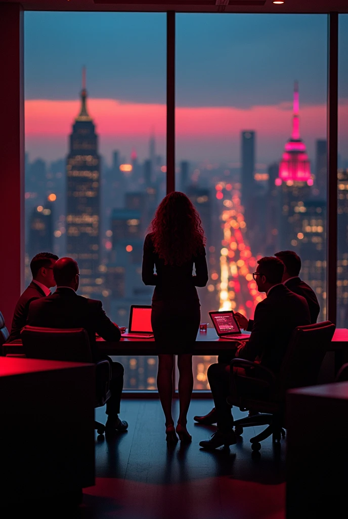 
Cover Concept:

setting: A corporate office with a panoramic view of new york city, dark lighting with,  red glasses, A powerful image of black women leading a team through complex logistics scenarios, 

convey strength and leadership.