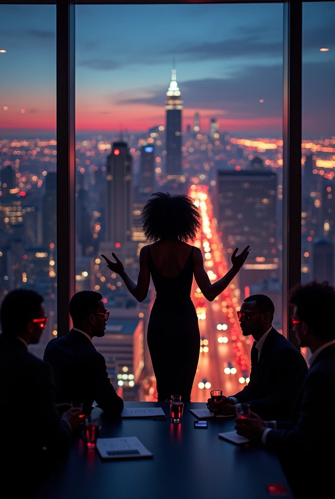 Cover Concept:
setting: A corporate office with a panoramic view of new york city, dark lighting with, red glasses, A powerful image of black women leading a team through complex logistics scenarios,
convey strength and leadership.