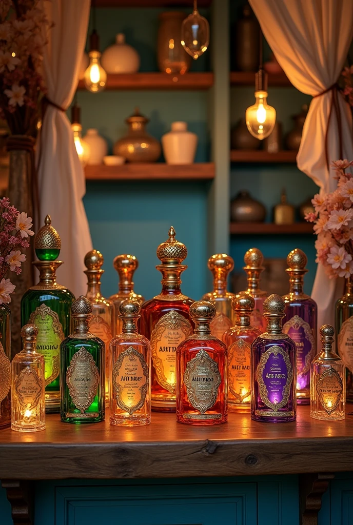 Lots of ATTAR'S bottles with the label name of item shop
