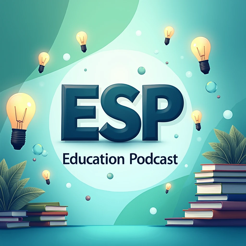 a 1920px by 1080px wallpaper for a podcast about education that says ESP