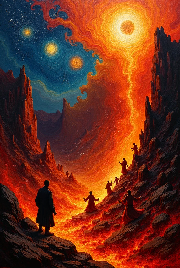Make a painting of hell inspired by the art of van Gogh