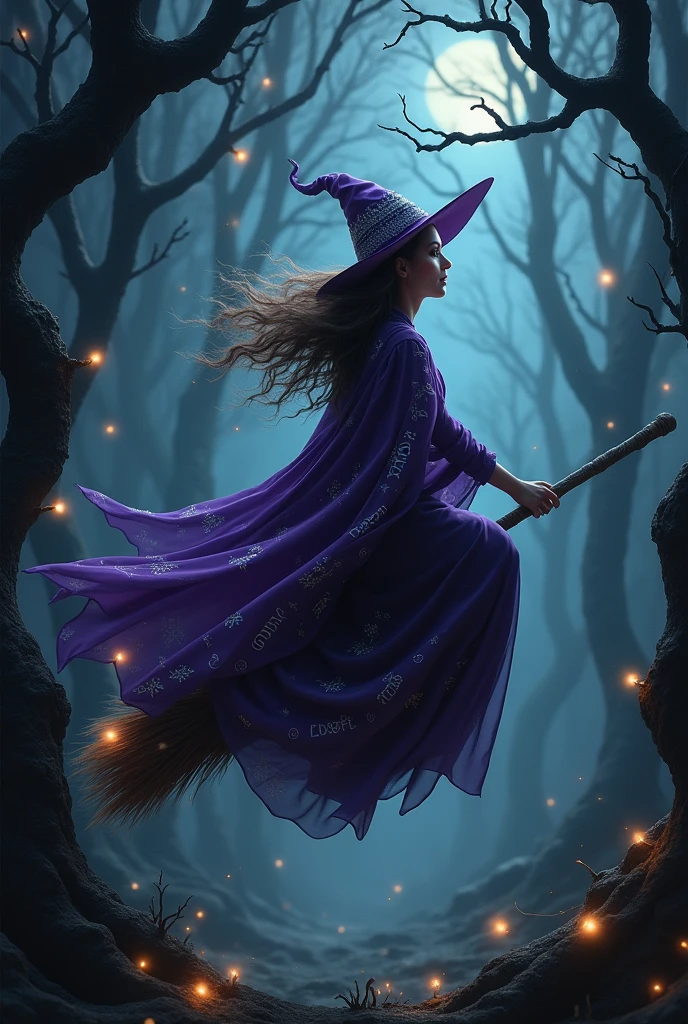 Witch Flying in the Dark Forest
