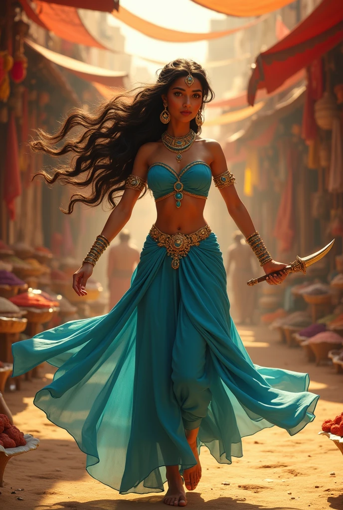 Stunning Princess Jasmine, photo in 8k, in action, cinematic.