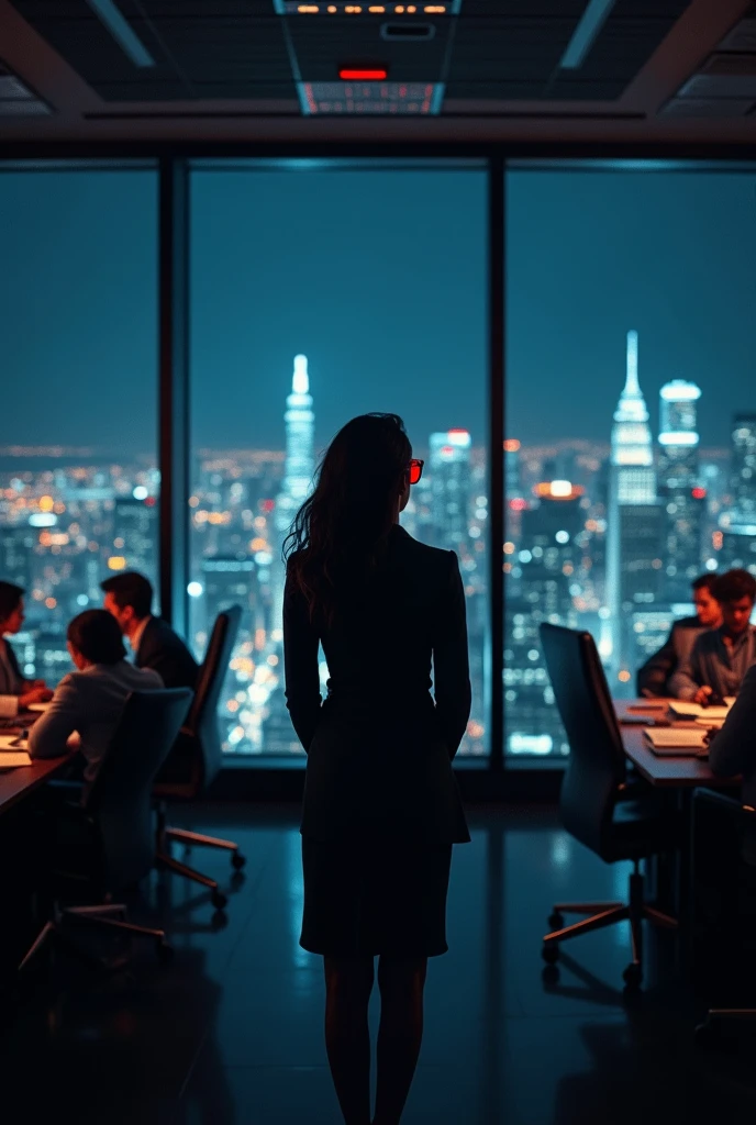 
Cover Concept:

setting: A corporate office with a panoramic view of new york city, dark lighting with,  red glasses, A powerful image of black women leading a team through complex logistics scenarios, 

convey strength and leadership.