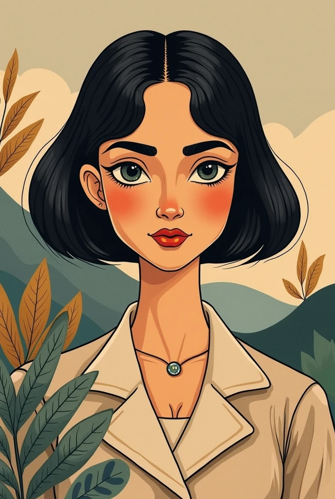Drawing of Tarsila do Amaral based on her appearance in 1922. Make with old lines, I don't want it to be too current or even look like Artificial Intelligence