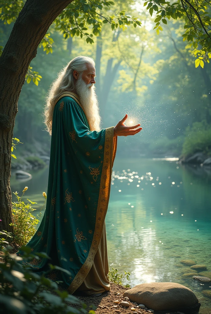 ( realistic ) Merlin is a man next to the waters practici conjures