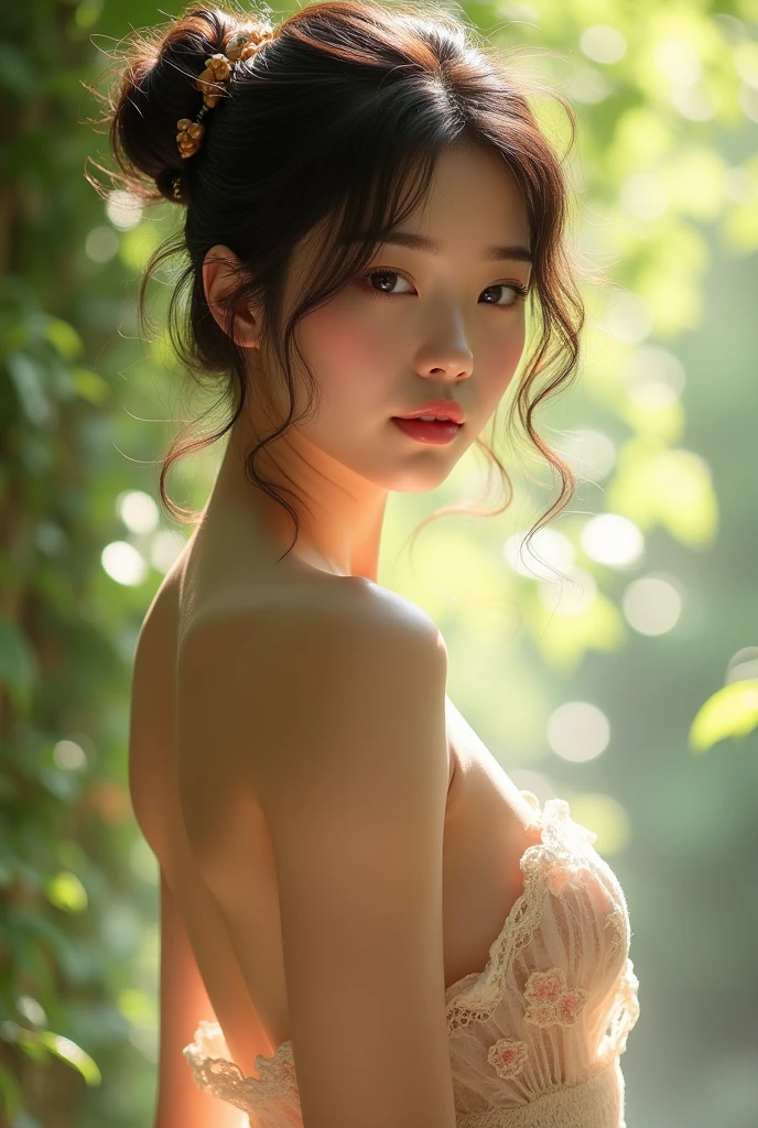 Best quality, masterpiece, ultra high res, (photorealistic:1.5), raw photo, 1girl,, in the dark, deep shadow, low key, cold light, sexy look, short hair, smooth , sexy, , leaf shadow, naked