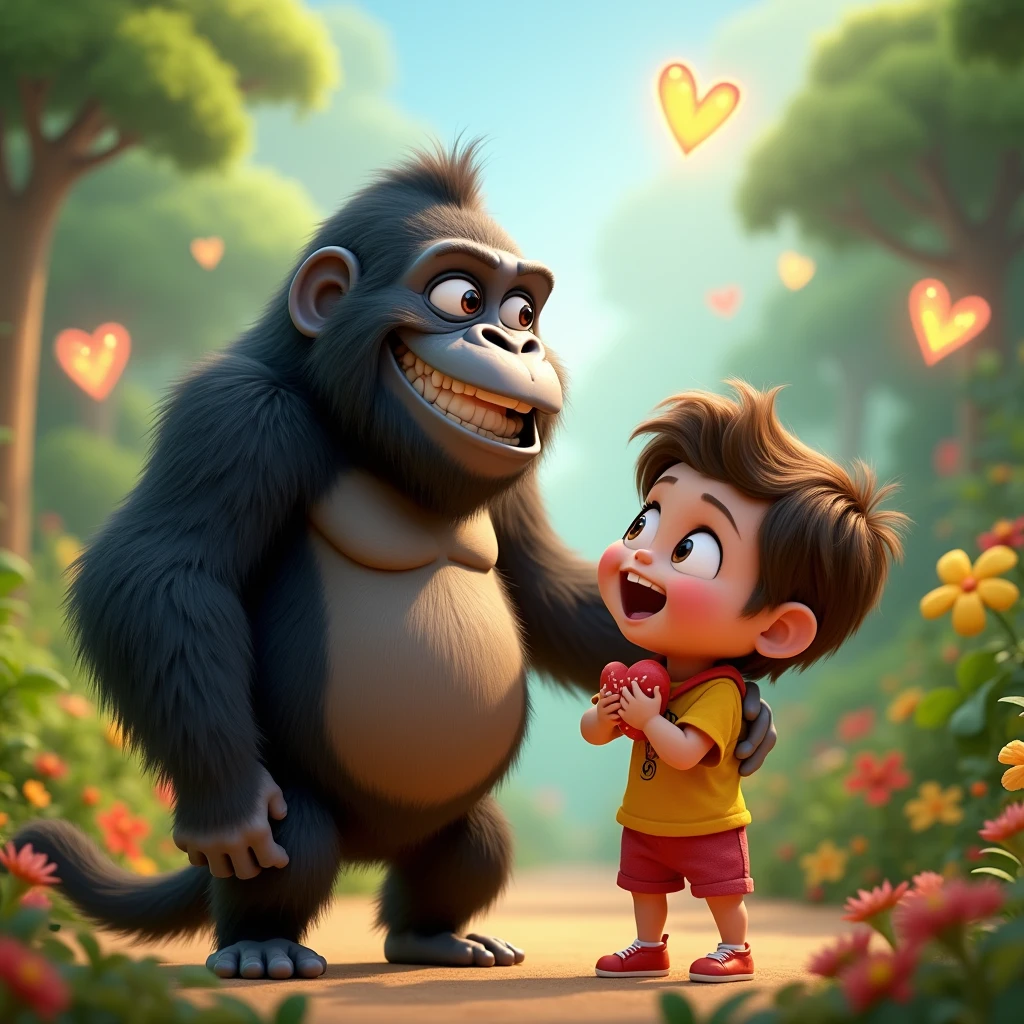 3D Animation、gorilla、child、Eyes are hearts、Facing forward、
